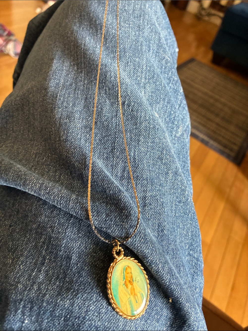 Gold-Tone Virgin Mary Pendant Necklace - Blue and Gold - Picture 4 of 4